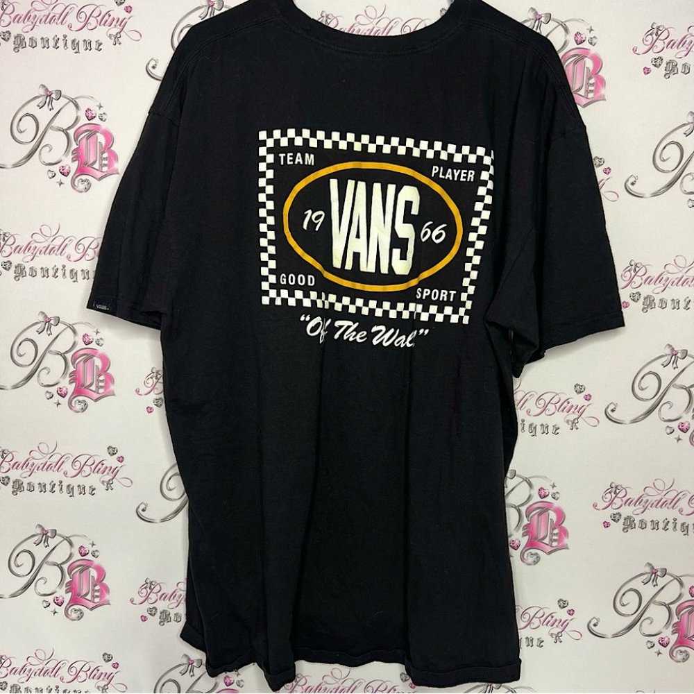 Vans tshirt checkerboard white yellow black decal logo front and back skater - Picture 1 of 5